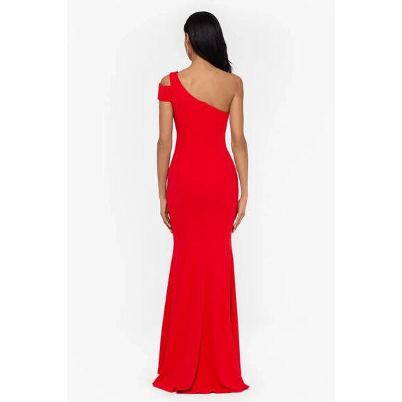 Betsy Adam "PAULINA" CUTOUT ONE SHOULDER FLOOR LENGTH GOWN Red Size 14 NWT - Picture 2 of 2